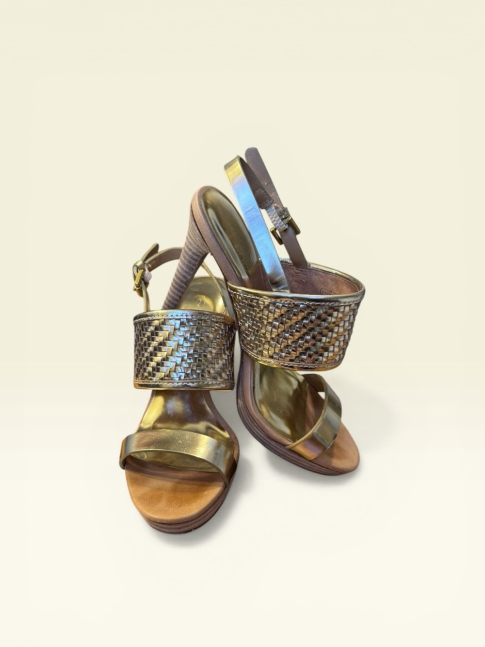 Coach Steffi Gold Open Toe Slingbag Heels